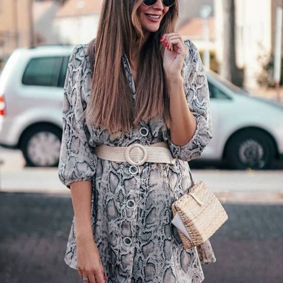 Button Front Long Sleeve Snake Print Shirt Dress Size Small New With Tag - Picture 7 of 7